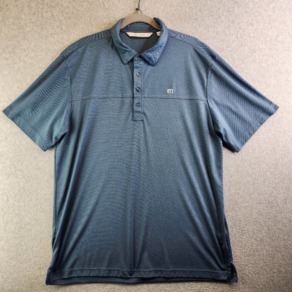 Travis Mathew Polo Shirt Mens Extra Large Blue Golf Performance Side Slits